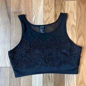 Black Floral Embroidered Crop Top